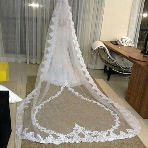 Ivory Long Wedding Veils 1T Lace Bridal Veil accessories+comb One Layer Heart Appliques Bride Veil