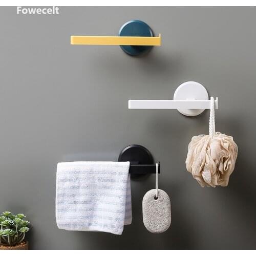 Fowecelt Self-adhesive Towel Holder Bathroom Organizer Wall Shelf Towel Hanger Bathroom Towel Rail Hanger Kitchen Accessories