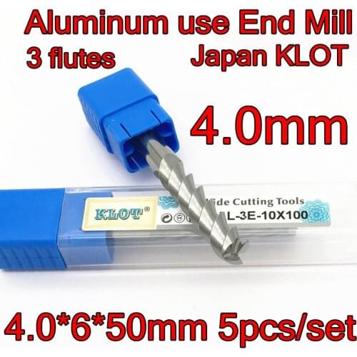 4.0*6*50mm 5pcs/set 6mm Petiole 3flutes Japan KLOT Solid carbide Aluminum Use End Mill CNC Tools Free shipping