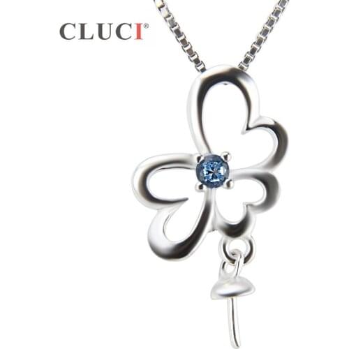 CLUCI LOVE Pendant Necklace with Blue Zircon, 925 sterling silver Flower Pendant accessory for Valentines Day Gift SP173SB