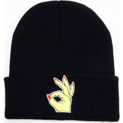 LDSLYJR ok gesture embroidery Cotton Thicken knitted hat winter warm hat Skullies cap beanie hat for men and women 296
