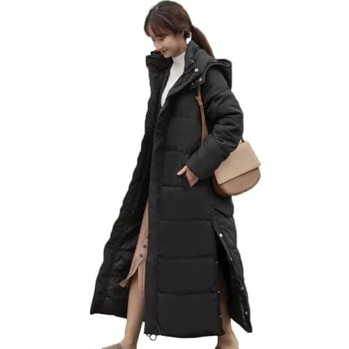 2020 New Lengthen Winter Down cotton Jacket Women Warm Super long Cotton-padded Coat Plus size Hooded Thicken Outerwear KW73