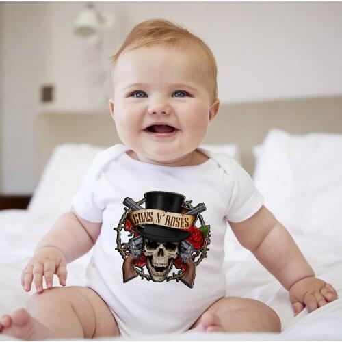 Novelty 2021 Guns N' Roses Baby Bodysuit Set Fashion Rock Baby Boy Clothes Summer Short Sleeve New Born Romper 0-24M Dropship