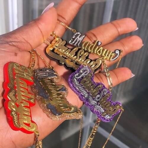 VishowCo 2020 New Double Plated Name Necklace Custom Acrylic Pendant Necklace