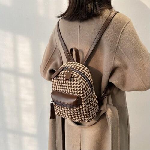 2022 winter new School bags for Teenagers Girls Rucksack Daypack female Shoulder Bags Wool plaid Design women backpack small