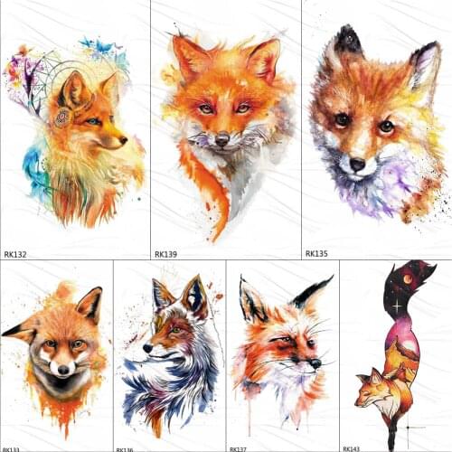 OMMGO Tribal Fox Series Temporary Tattoo Stickers Watercolor Fake Tattoos For Women Men Custom Flash Waterproof Tatoos Body Art