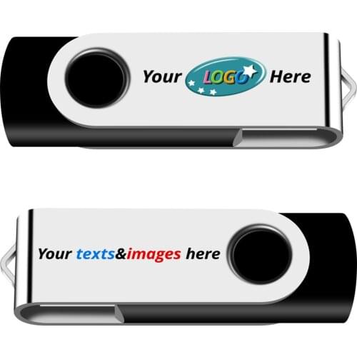 Wholesale Bulk USB Flash Drive 2GB Printed Flash Drive 500 Pack Custom Logo Thumb Drive Flash Drives Swivel Memory Stick, Black