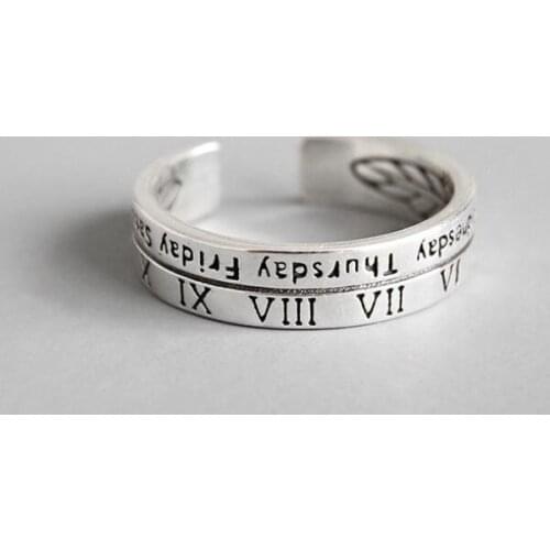 Personality 925 Sterling Silver Rings Retro Roman Digital Weekly Girl Ring vintage Style Lovers Couple Ring Silver 925 Jewelry