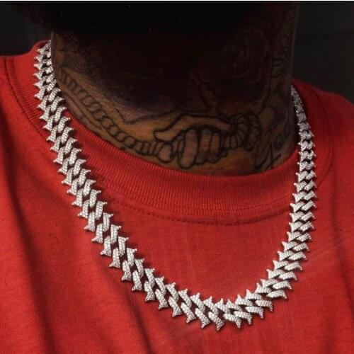 15mm Ice Out Cubic Zirconia Necklace Gold Silver Color Rivets spike Box buckle Thorns Cuban Necklace Hip Hop Men Fashion Jewelry