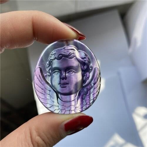 Natural Rainbow Color Fluorite Carved Cupid Crystal Stone Angel Baby For Gift 1PCS