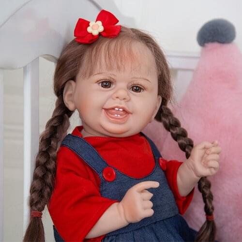 Lifelike 55 CM Full Silicone Soft Body happy Girl Reborn Baby Doll Toy Like Alive Princess Birthday Gift Fashion Present