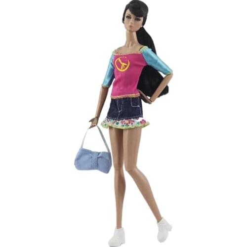 Rosy Jeans Mid Sleeve Dolls Clothes for Barbie Doll Dress Outfits Handbag Shoes 1/6 BJD Doll Accessory Kids & Baby DIY Toys Gift