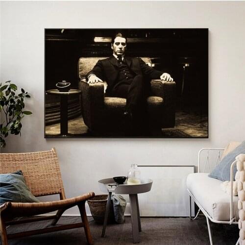 Godfather Al Pacino Vintage Movie Wall Posters And Prints Black Black And White Godfather Canvas Art Paintings For Living Room