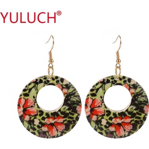 YULUCH New design painted plant flowers round hollow pendant earrings for African fashion women jewelry pop accessories gifts