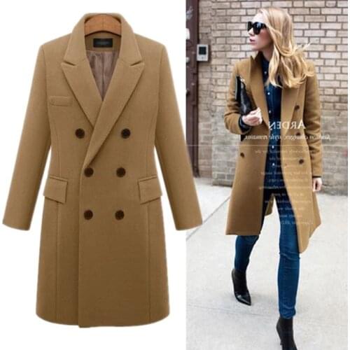 B Autumn Winter Coat Women Casual Wool Solid Jackets Blazers Female Elegant Double Breasted Long Coat Ladies Plus Size M-5XL