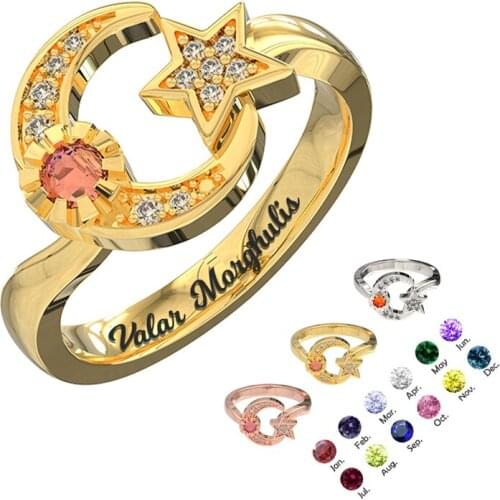 Personalized Engraved Gold Rings For Women Moon Star Custom Birthstone Women Ring Jewelry Mother Girlfriend Gift Accessories
