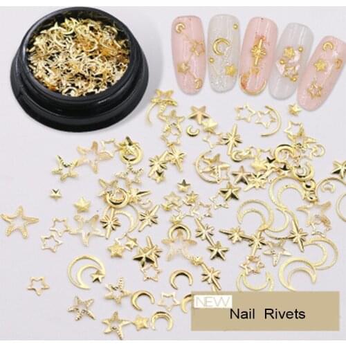 1 Box Moon Stars Nail Art Rivets Stud Multi Mental Decals diy Tips Manicure Charms UV Gel 3D Nail Decorations Perfect Nailart
