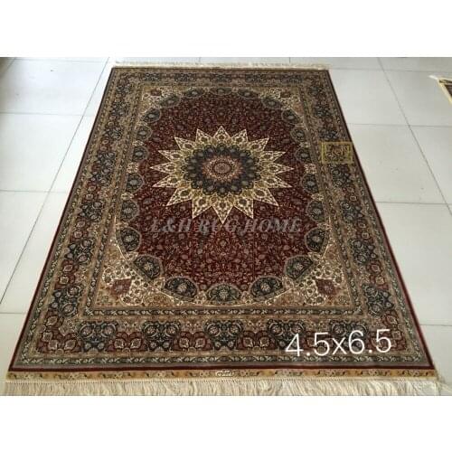 Free shipping 4.5' x 6.5' 230 Line Hand woven Silk Oriental Persian carpet Silk Rug medallion handmade
