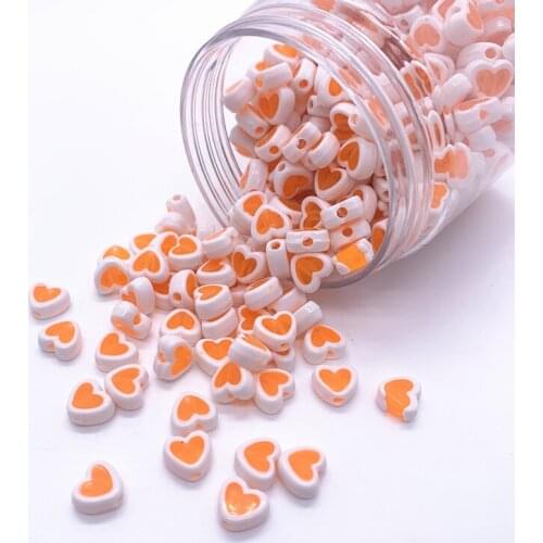 New 50pcs 8mm Orange Heart Beads Acrylic Spacer Beads Fit Jewelry Making DIY Bracelet Jewelry Accessories#04