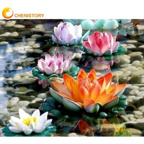 CHENISTORY Diamond Painting Lotus Rhinestone Picture 5D Diy Diamond Embroidery Flower Mosaic Kits Handmade Hobby Gift Home Decor