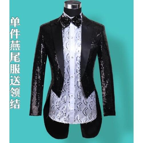 Black clothes men Tuxedo suits designs masculino homme terno stage singers jacket men sequins blazer dance star style dress punk