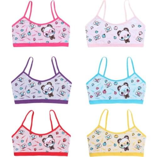 Kids Underwear Cotton Cartoon Panda Printed Teenage Girls Training Bra Small Young School Children Vest Bras for 6-14 years old
