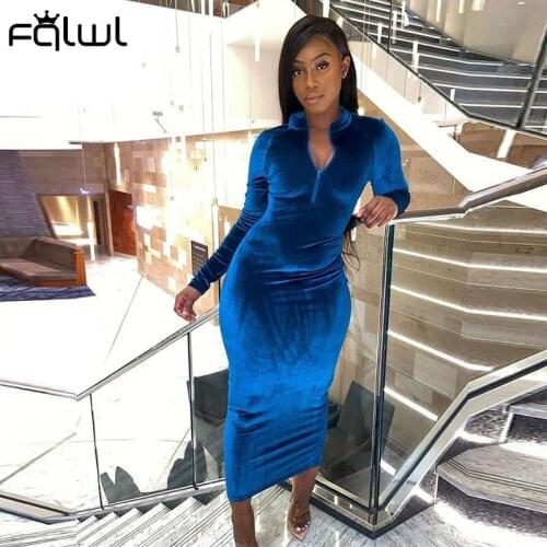 FQLWL Long Sleeve Bodycon Wrap Maxi Dress Women Elegant Pencil Dress Female Streetwear Sheath Long Dress Ladies Fall Winter 2020