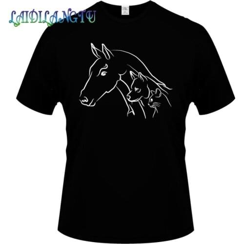 New Animal Horse Dog Cat Fashion short-sleeved cotton T-shirt men bottoming shirt solid color Casual clothes Male Tops & Tees