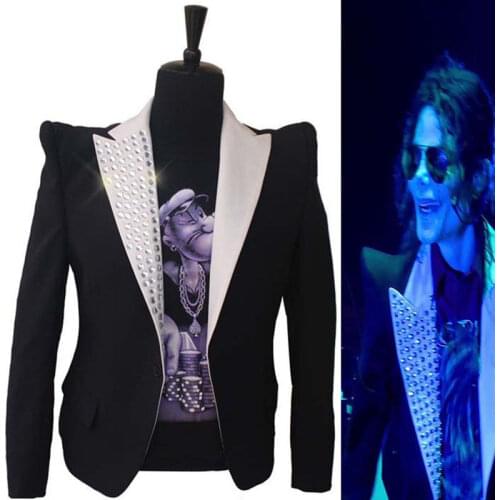 Formal dress Classic England Style MJ MICHAEL JACKSON Costume This is it Jacket Informal Crystal Suit Blazer For Fans