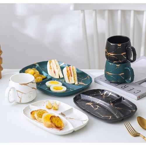 Lace gold Japanese ceramic dim sum fruit breakfast dish water cup family meal coffee milk flatware set