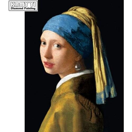 Full Square drill 5D DIY Diamond embroidery Girl with pearl necklace Diamond Painting Cross Stitch Rhinestone Mosaic decor