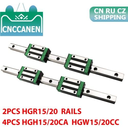 2PCS HGR15 HGR20 Square Linear Guide Rail + 4PCS HGH15CA HGH20CA / HGW15CC HGW20CC Slide Block Carriage for CNC Router Engraving
