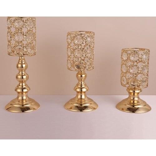 European Style Metal Furniture Wedding Centerpieces Hotel Decorations Gold Candle Lantern K9 Crystal Candlestick