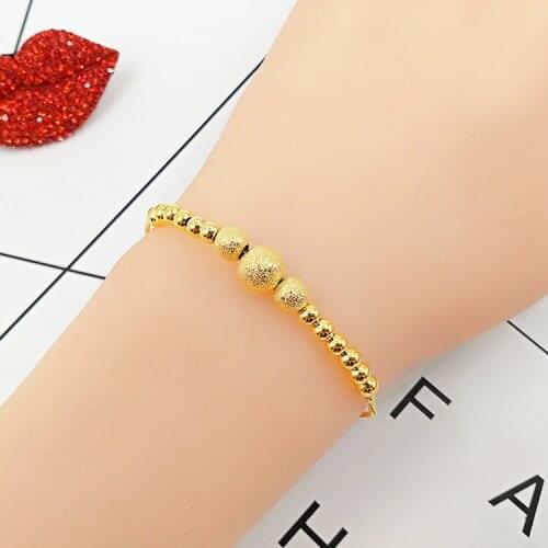 Fashion Womens Gold Bracelet Jewelry Matte Smooth Lucky Beads Bracelet 14K Yellow Gold Jewelry for Girlfriend Birthday Gifts