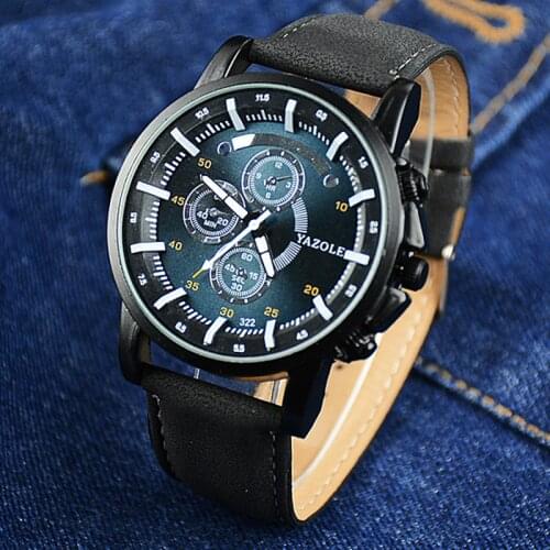Yazole Luxury Brand Top Business Mens Watch Luminous Clock Casual Leather Quartz Watches Personality Blue Relogio Masculino