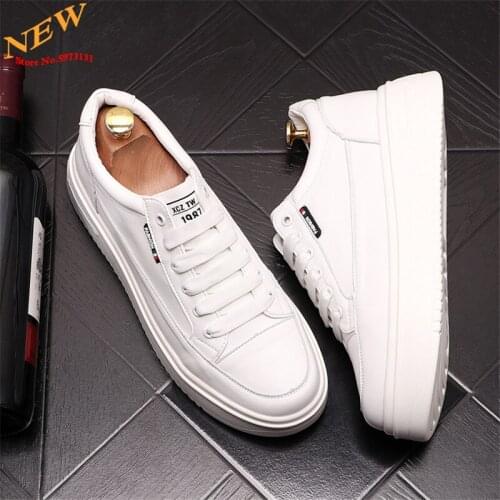 New Arrival WHITE Leather Casual Shoes for men Hip Hop Sneakers Platform Shoes Loafers Chaussure Homme