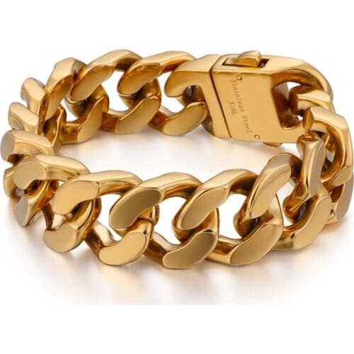 HAOLYNJOY Mens Bracelet Jewelry 22cm Stainless Steel Dubai Gold Color Heavy Chunky Link Chain Bracelets & Bangles
