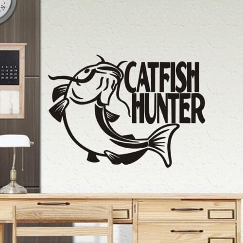 Catfish Hunter Sticker Angling Decal Bucket Tackle Shop Fishhook Sticker Fish Tank Boat Box Car Vinyl