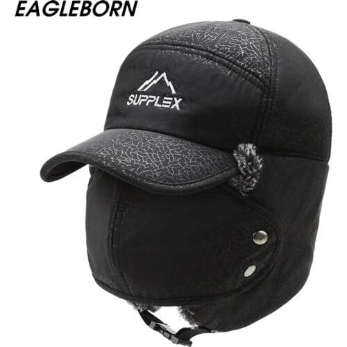 2021 New Winter Bomber Hats Men Winter Cold Prevention Thick Hat Ear Cap Embroidery Letters Snow Mountain Outdoor Warm Hat Men