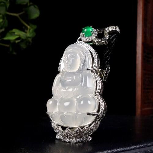 Natural ice type high permeability white chalcedony Guanyin pendant necklace
