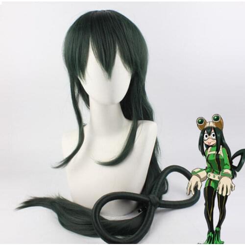 100CM Anime Boku no Hero Academia Tsuyu Asui Dark Green Long Wig Cosplay Costume My Hero Academia Synthetic Hair Women Party Wig