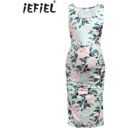 Maternity Tank Dress Pregnancy Casual Sleeveless Mama Clothes Side Ruched Bodycon Dress Pregnant Women Baby Shower Dresses