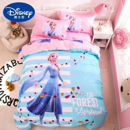 Disney Hot Ice Princess Elsana Colorful Print Bedding Pink Comfortable Down Quilt Cover Pillowcase Bedroom Decoration for Girls