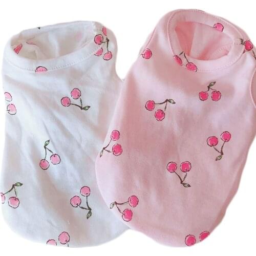 Pink White Dog Clothes Puppy Cat Sweatshirt Tshirt Cherry Pattern O-neck Sleeveless Shirt Vest Hoodies For Small Dogs Chihuahua