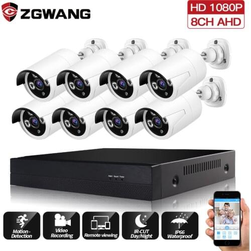ZGWANG CCTV System 8CH 1080P DVR Kit 8pcs 2MP Outdoor Waterproof AHD Analog Camera Security System video Surveillance Set