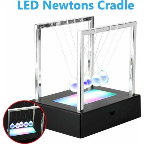 Led Newton Cradle Desk Table Ornament Metal Pendulum Ball Physics Science Pendulum Steel Balance Ball With Black Base Home Decor