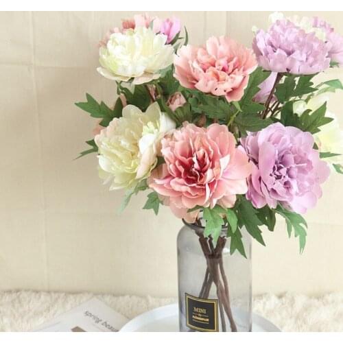 Three Head Peony Christmas Decorations For Wedding Home Decor Artificial Flowers Craft Diy Party Garden Desktop Decor Ornamental