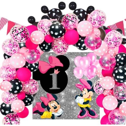 Cartoon Vinyl Custom Mickey Mouse Party Backdrops Minnie Mouse Background Wall Cloth Baby Shower Kids Birthday Party Decorations