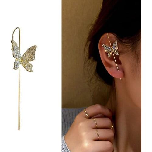 Butterfly Long Clip Earrings For Women Girls Classic Luxury Style Zircon Piercing Statement Earrings Party Fashion Jewelry Gifts