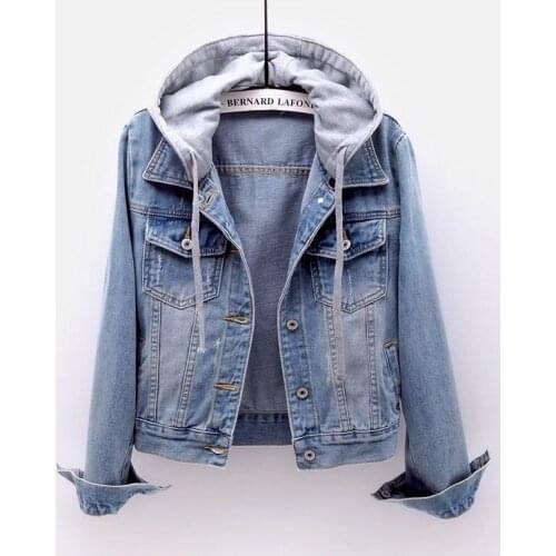 Ladies Jeans Jackets 2021 New Autumn Hooded Girls Denim Jacket S-5XL Large size Student Jean Coat Slim Short Top Outer